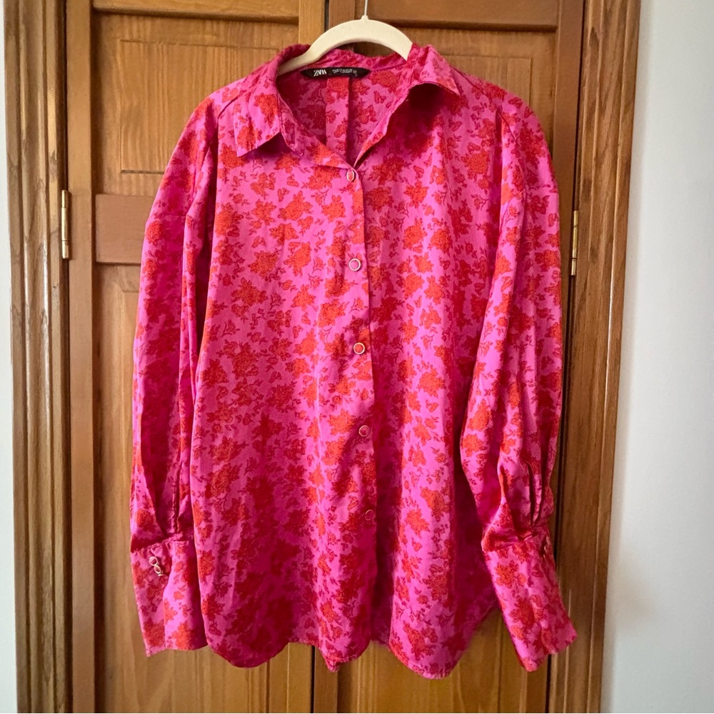 Zara Pink Floral Satin Blouse